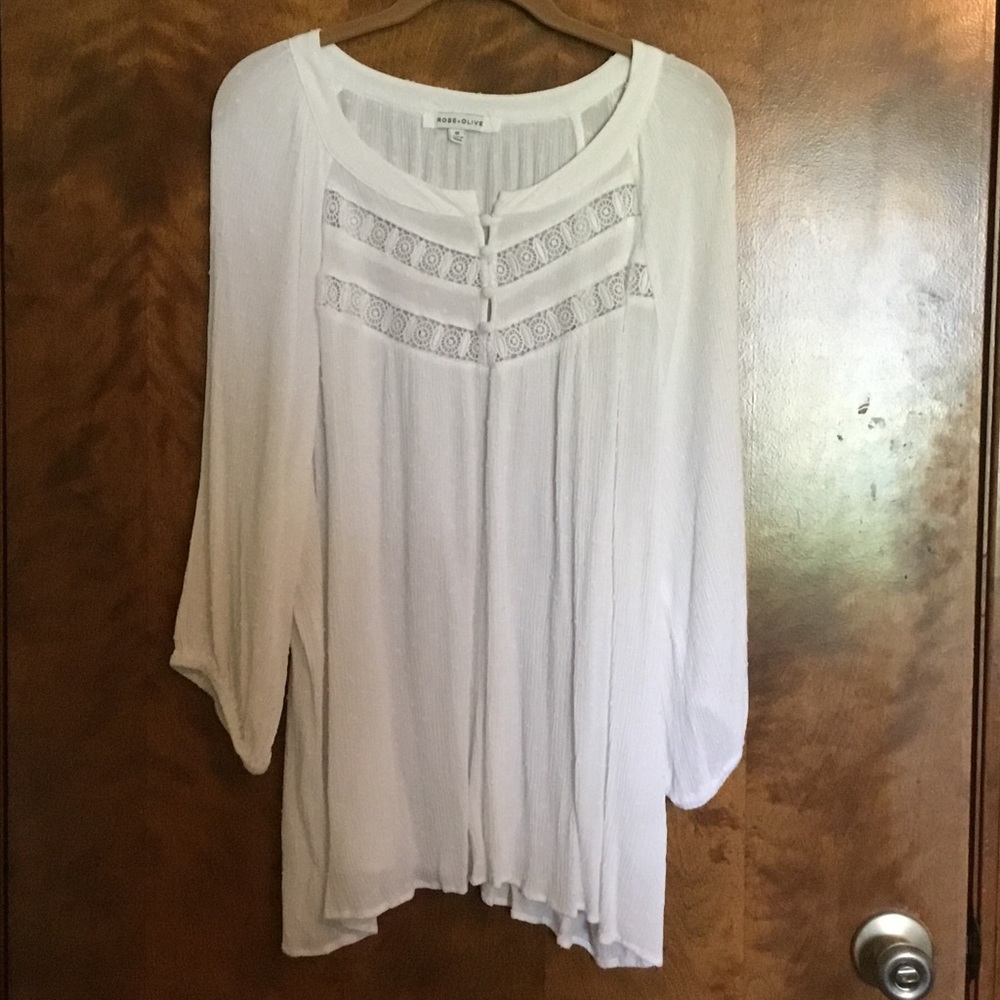 3X, Rose and Olive, White, Gauze Fabric, Plus Size Blouse
